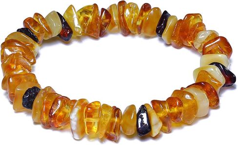 Real Baltic Amber Bracelet for Aldults (Women/Men), Handmade in Poland Natural Jewelry, Healing Stretch Bracelet-MERPOCCLI, 7 inch, Amber in Saudi Arabia