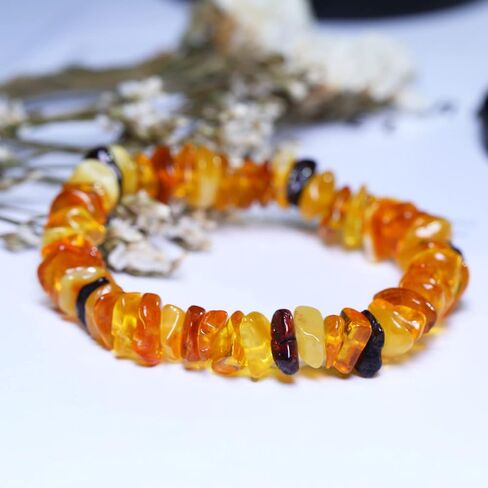 Real Baltic Amber Bracelet for Aldults (Women/Men), Handmade in Poland Natural Jewelry, Healing Stretch Bracelet-MERPOCCLI, 7 inch, Amber in Saudi Arabia