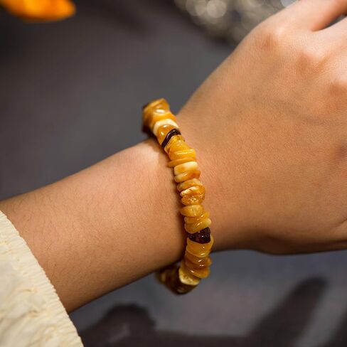 Real Baltic Amber Bracelet for Aldults (Women/Men), Handmade in Poland Natural Jewelry, Healing Stretch Bracelet-MERPOCCLI, 7 inch, Amber in Saudi Arabia