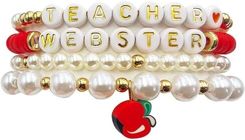 Beaded Teacher Bracelet for Women Girls Colorful Ploymer Clay Love Teach Inspire Stretch Letter Bracelets Handmade Beaded Teacher Appreciation Bracelet Gifts in Saudi Arabia