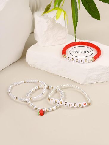 Beaded Teacher Bracelet for Women Girls Colorful Ploymer Clay Love Teach Inspire Stretch Letter Bracelets Handmade Beaded Teacher Appreciation Bracelet Gifts in Saudi Arabia