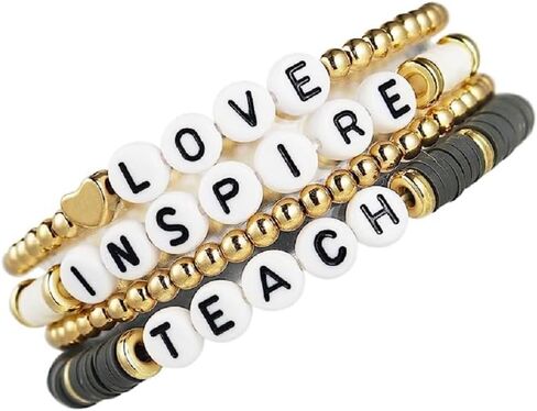 Beaded Teacher Bracelet for Women Girls Colorful Ploymer Clay Love Teach Inspire Stretch Letter Bracelets Handmade Beaded Teacher Appreciation Bracelet Gifts in Saudi Arabia