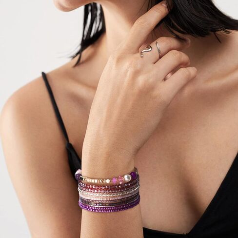 FIBO STEEL Bohemian Stackable Bracelets for Women Beaded Bracelets Stretch Multilayered Bracelet Set Multicolor Boho Bracelets in Saudi Arabia