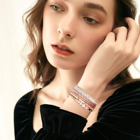 FIBO STEEL Bohemian Stackable Bracelets for Women Beaded Bracelets Stretch Multilayered Bracelet Set Multicolor Boho Bracelets in Saudi Arabia