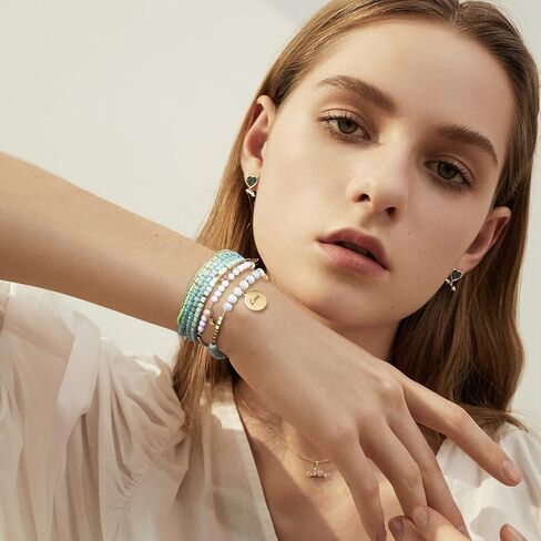 FIBO STEEL Bohemian Stackable Bracelets for Women Beaded Bracelets Stretch Multilayered Bracelet Set Multicolor Boho Bracelets in Saudi Arabia