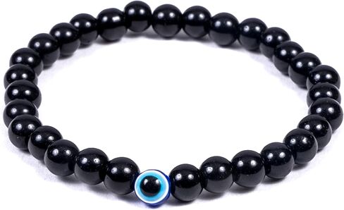 REBUY Black Tourmaline Bracelet Evil Eye Natural Healing Stone Gemstone Bracelet for Men & Women, Color Black, Bead Size 6 mm in Saudi Arabia