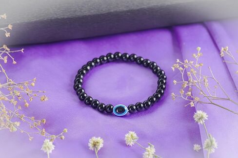 REBUY Black Tourmaline Bracelet Evil Eye Natural Healing Stone Gemstone Bracelet for Men & Women, Color Black, Bead Size 6 mm in Saudi Arabia