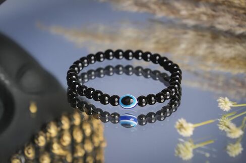 REBUY Black Tourmaline Bracelet Evil Eye Natural Healing Stone Gemstone Bracelet for Men & Women, Color Black, Bead Size 6 mm in Saudi Arabia