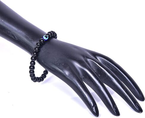 REBUY Black Tourmaline Bracelet Evil Eye Natural Healing Stone Gemstone Bracelet for Men & Women, Color Black, Bead Size 6 mm in Saudi Arabia