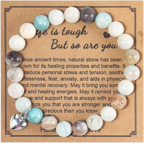 Get Well Soon Gifts Natural Stone Healing Relaxation Bracelets inspirational gifts for Women Men Teen Girls,8mm Chakra Crystal Amethyst Anti-Anxiety Crystal Stone Yoga Beads, Stress Relief Stretch Bracelets in Saudi Arabia