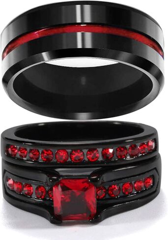 خواتم زوجين مطابقة خواتم لها خاتم أحمر تشيكوسلوفاكيا المرأة خاتم الزفاف التيتانيوم in Kuwait