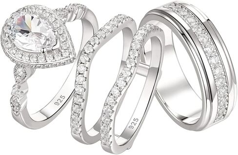 Newshe مجوهرات خواتم الزفاف مجموعات له ولها AAAAA تشيكوسلوفاكيا وعد خواتم للأزواج النساء الرجال الفرقة حجم 4-13 in Kuwait