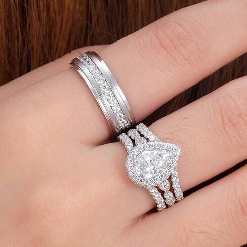 Newshe مجوهرات خواتم الزفاف مجموعات له ولها AAAAA تشيكوسلوفاكيا وعد خواتم للأزواج النساء الرجال الفرقة حجم 4-13 in Kuwait