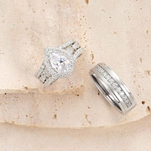 Newshe مجوهرات خواتم الزفاف مجموعات له ولها AAAAA تشيكوسلوفاكيا وعد خواتم للأزواج النساء الرجال الفرقة حجم 4-13 in Kuwait