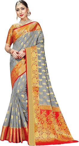 Elina fashion Women Sarees Banarasi Kanjivaram Silk Woven with Unstitched Blouse in Saudi Arabia