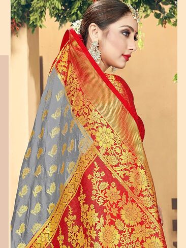 Elina fashion Women Sarees Banarasi Kanjivaram Silk Woven with Unstitched Blouse in Saudi Arabia