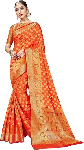 Elina fashion Women Sarees Banarasi Kanjivaram Silk Woven with Unstitched Blouse in Saudi Arabia