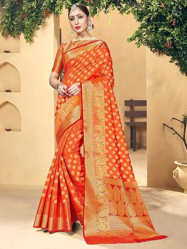 Elina fashion Women Sarees Banarasi Kanjivaram Silk Woven with Unstitched Blouse in Saudi Arabia
