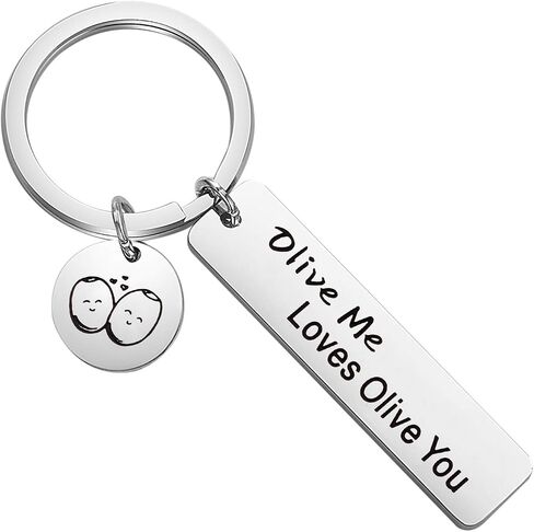 CENWA Funny Food Pun Gift Olive Me Love Olive You Keychain Valentines Day Gift Anniversary Day Jewelry in Saudi Arabia