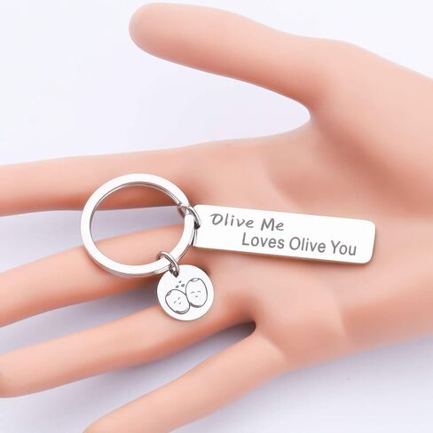 CENWA Funny Food Pun Gift Olive Me Love Olive You Keychain Valentines Day Gift Anniversary Day Jewelry in Saudi Arabia