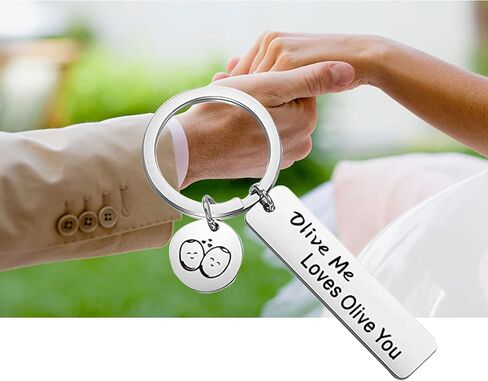 CENWA Funny Food Pun Gift Olive Me Love Olive You Keychain Valentines Day Gift Anniversary Day Jewelry in Saudi Arabia