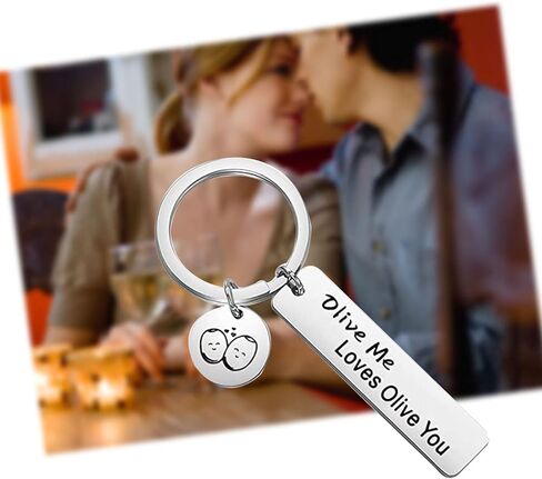 CENWA Funny Food Pun Gift Olive Me Love Olive You Keychain Valentines Day Gift Anniversary Day Jewelry in Saudi Arabia