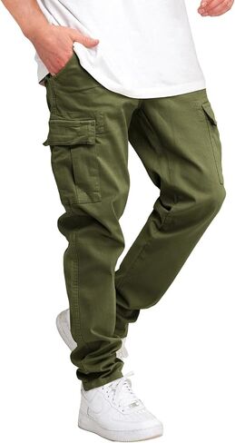 THWEI Cargo Pants for Men Casual Drawstring Joggers Cotton Work Sweatpants Multi Pockets in Kuwait