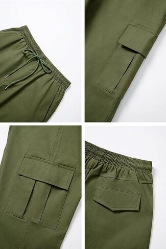 THWEI Cargo Pants for Men Casual Drawstring Joggers Cotton Work Sweatpants Multi Pockets in Kuwait