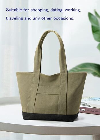 Canvas Tote Bag for Women A4 Large Capacity Handbag with Zipper Shoulder Hobo Bag for Shopping Travel Work in Saudi Arabia