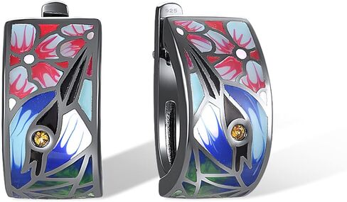 Santuzza 925 Sterling Silver Enamel Pattern Dangle Earrings in Saudi Arabia