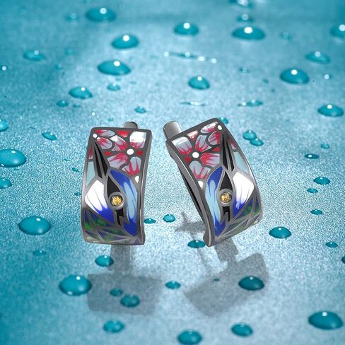Santuzza 925 Sterling Silver Enamel Pattern Dangle Earrings in Saudi Arabia
