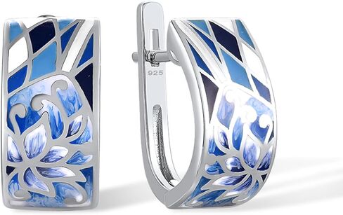 Santuzza 925 Sterling Silver Enamel Pattern Dangle Earrings in Saudi Arabia