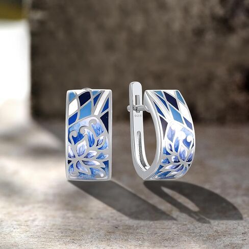 Santuzza 925 Sterling Silver Enamel Pattern Dangle Earrings in Saudi Arabia