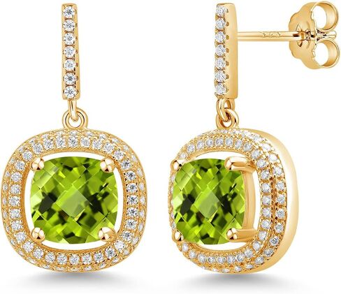 أقراط متدلية من الفضة المطلية بالذهب الأصفر عيار 18 قيراط من Gem Stone King وسادة/رقعة شطرنج الزبرجد الأخضر والمويسانتي (5.71 قيراط) in Saudi Arabia