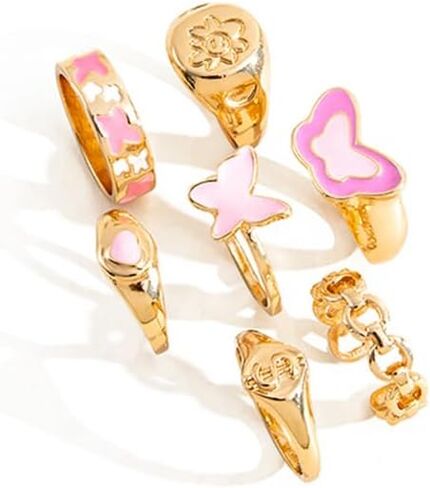 FUTIMELY Boho Gold Knuckle Rings Set for Women Girls,Vintage Stackable Joint Finger Ring Butterfly Heart Flower Hug Sparkling Crystals Ring Set Jewelry in Kuwait