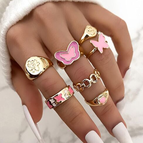 FUTIMELY Boho Gold Knuckle Rings Set for Women Girls,Vintage Stackable Joint Finger Ring Butterfly Heart Flower Hug Sparkling Crystals Ring Set Jewelry in Kuwait