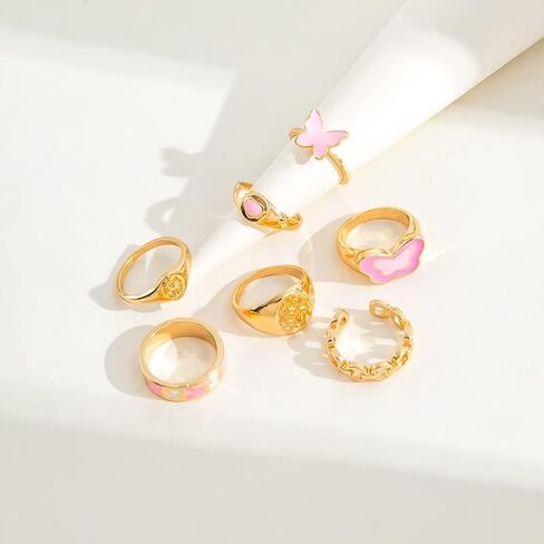 FUTIMELY Boho Gold Knuckle Rings Set for Women Girls,Vintage Stackable Joint Finger Ring Butterfly Heart Flower Hug Sparkling Crystals Ring Set Jewelry in Kuwait