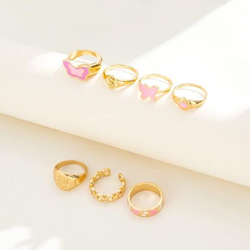 FUTIMELY Boho Gold Knuckle Rings Set for Women Girls,Vintage Stackable Joint Finger Ring Butterfly Heart Flower Hug Sparkling Crystals Ring Set Jewelry in Kuwait