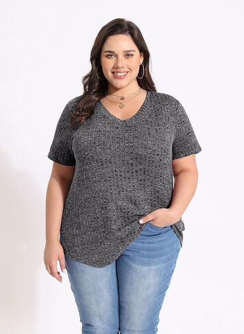 CARCOS Plus Size Tops for Women Short Sleeve Shirts Basic V Neck Summer Tshirts 2024 Casual Tunics XL-5XL in Saudi Arabia