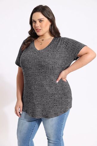 CARCOS Plus Size Tops for Women Short Sleeve Shirts Basic V Neck Summer Tshirts 2024 Casual Tunics XL-5XL in Saudi Arabia