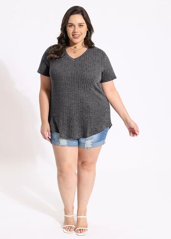 CARCOS Plus Size Tops for Women Short Sleeve Shirts Basic V Neck Summer Tshirts 2024 Casual Tunics XL-5XL in Saudi Arabia