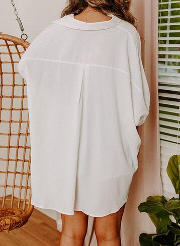 Sidefeel Womens Summer Oversized 3/4 Sleeve Button Down Shirts Side Slit Dressy Casual Blouses Loose Fit Tunic Tops in Kuwait