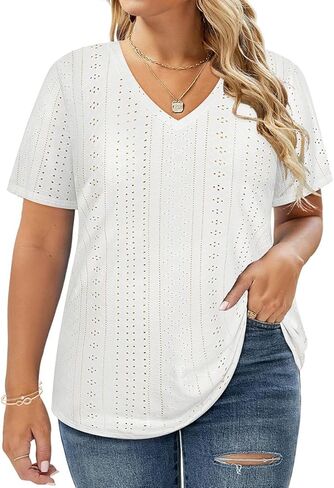 CARCOS Plus Size Tops for Women Short Sleeve Shirts Basic V Neck Summer Tshirts 2024 Casual Tunics XL-5XL in Saudi Arabia
