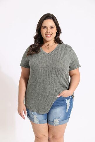 CARCOS Plus Size Tops for Women Short Sleeve Shirts Basic V Neck Summer Tshirts 2024 Casual Tunics XL-5XL in Saudi Arabia