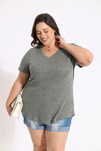 CARCOS Plus Size Tops for Women Short Sleeve Shirts Basic V Neck Summer Tshirts 2024 Casual Tunics XL-5XL in Saudi Arabia