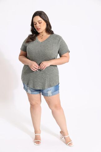 CARCOS Plus Size Tops for Women Short Sleeve Shirts Basic V Neck Summer Tshirts 2024 Casual Tunics XL-5XL in Saudi Arabia