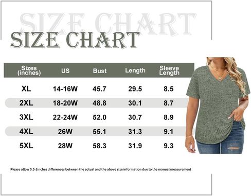 CARCOS Plus Size Tops for Women Short Sleeve Shirts Basic V Neck Summer Tshirts 2024 Casual Tunics XL-5XL in Saudi Arabia