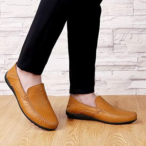Men's Loafers Genuine Leather Flat Breathable Casual Shoes Handmade Slip On Driving Shoes Fashion Business Shoes in Saudi Arabia