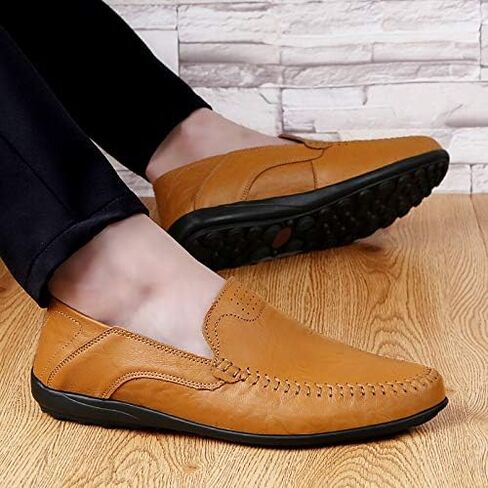 Men's Loafers Genuine Leather Flat Breathable Casual Shoes Handmade Slip On Driving Shoes Fashion Business Shoes in Saudi Arabia