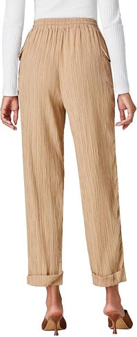 OPOIPIN Women's Casual Pleated Drawstring Elastic High Waist Straight Leg Pants with Pockets in Saudi Arabia